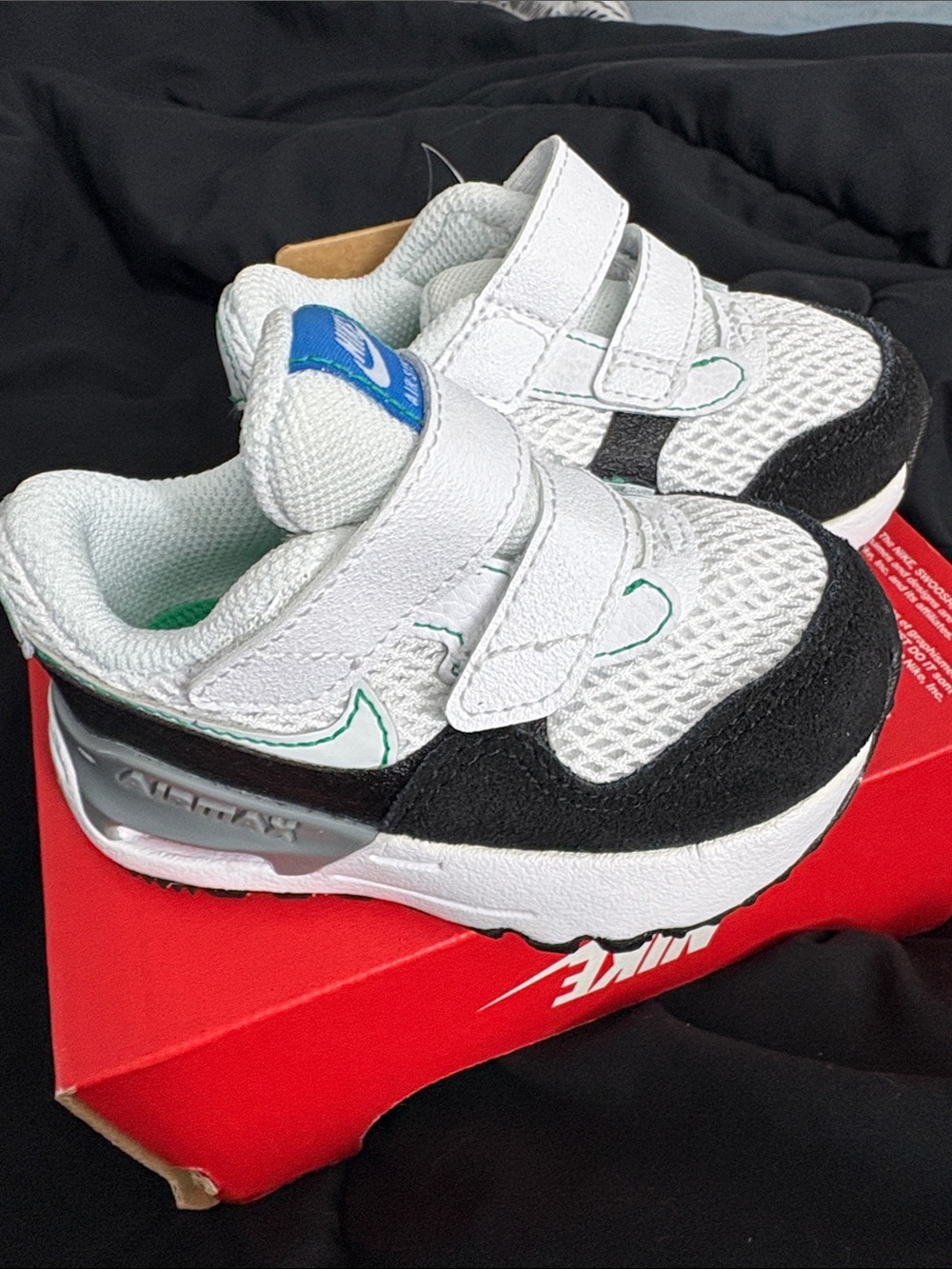 Nike Kids White, Black & Blue Velcro Air Max Sneakers